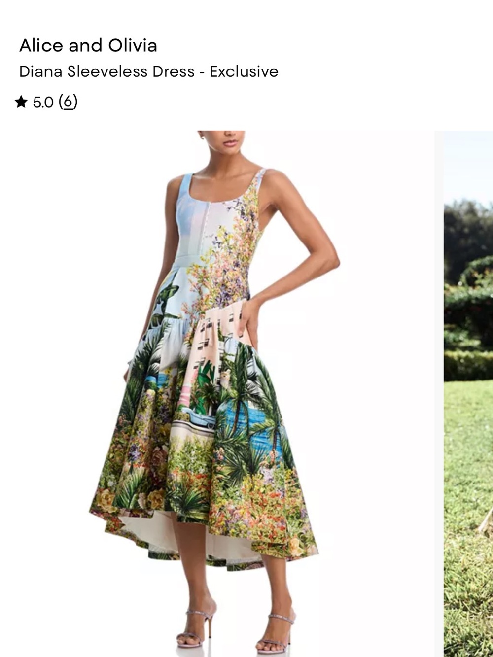 Alice + Olivia Tropical Garden High-Low Midi Skirt - Green, Blue, Pink, Cream - Picture 3 of 6